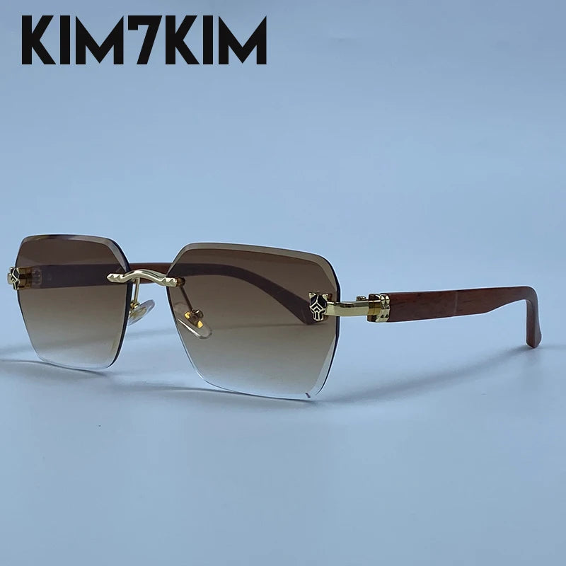Square Rimless Photochromic Sunglasses Men Vintage Sun Glasses Luxury Designer Shades Male Cut Lenses Frameless Eyewear