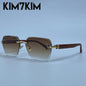 Square Rimless Photochromic Sunglasses Men Vintage Sun Glasses Luxury Designer Shades Male Cut Lenses Frameless Eyewear