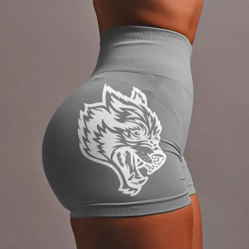Wolf head three-piece pants high-elastic seamless high-waisted shorts