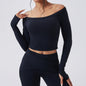 Slash Neck Long Sleeve Yoga Shirts Women Crop Top Breathable Quick Dry Sport T-shirt Female Gym Workout Top Fitness Clothing New