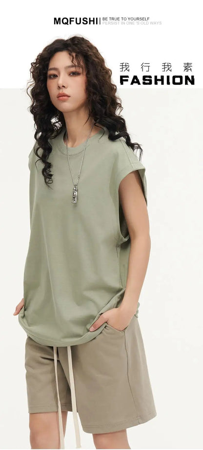 270gsm Summer Tank TopSleeveless T shirt 100% Cotton Solid Color Men Oversized Causal O-neck Basic T-shirt High Quality