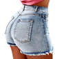 Profashion  Retro Distressed Ripped Edge Women Shorts High Waist Washed Butt-lifted Slim Fit Side Pockets Casual Club Party Short Pants