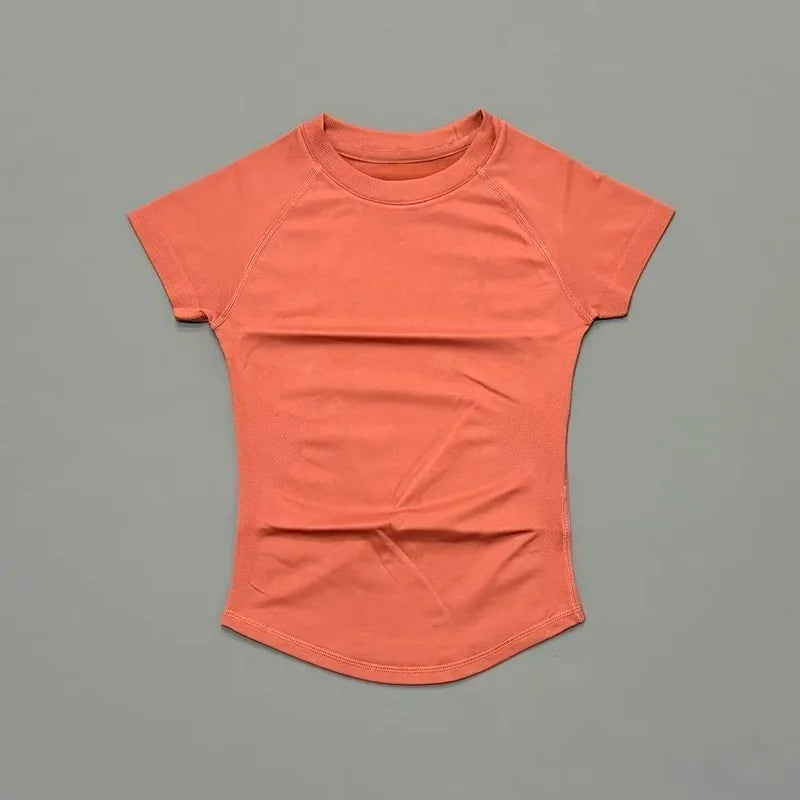 Histello Women Short Sleeve Sports T-Shirt Round Neck Breathable Stretchy Quick Dry Top Yoga Gym Running Fitness Activewear