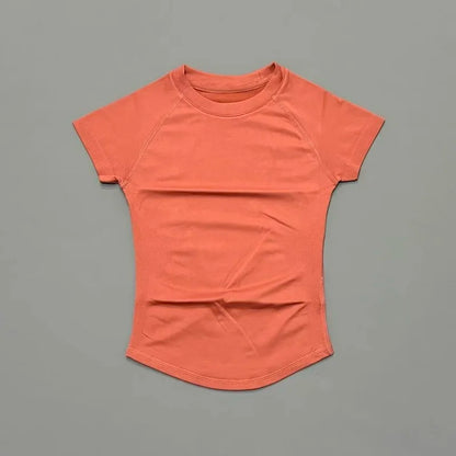 Histello Women Short Sleeve Sports T-Shirt Round Neck Breathable Stretchy Quick Dry Top Yoga Gym Running Fitness Activewear