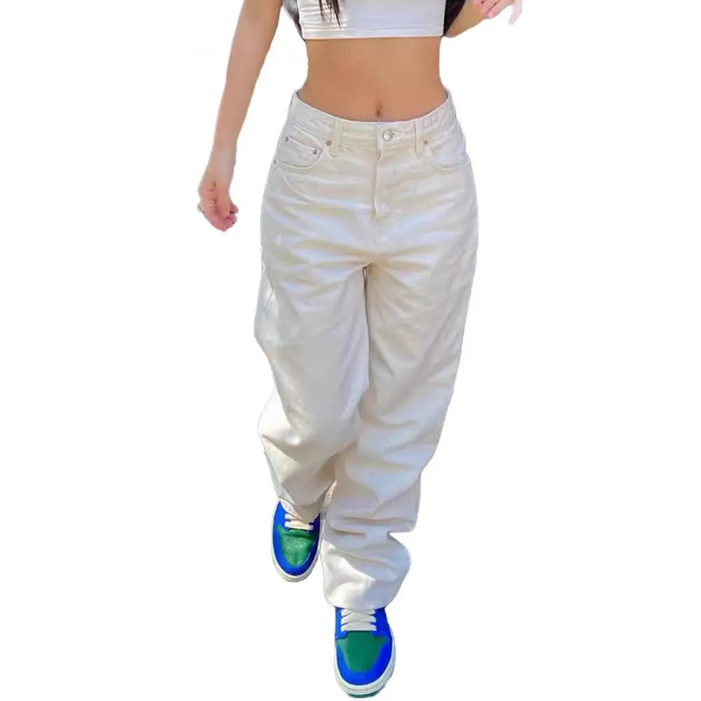 Women's Wide-leg Jeans High Waisted Straight Leg Denim Pants Retro Punk Slimming Floor-length Trousers for Streetwear