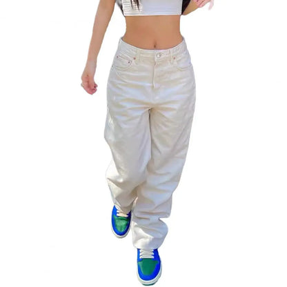 Women's Wide-leg Jeans High Waisted Straight Leg Denim Pants Retro Punk Slimming Floor-length Trousers for Streetwear