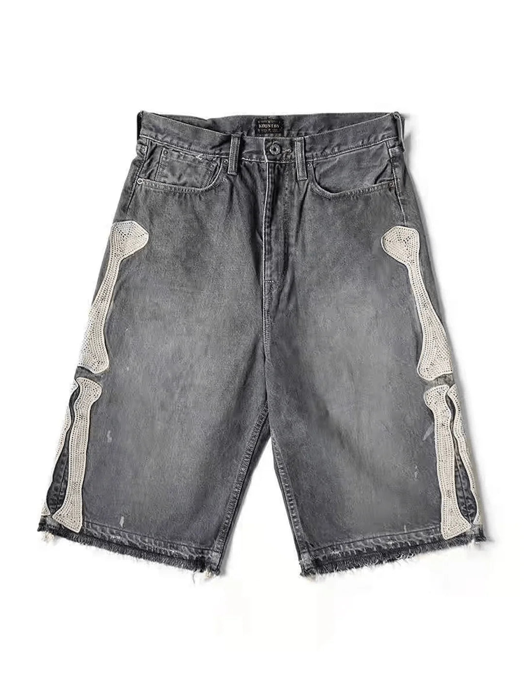 Retro Denim Shorts Y2k Casual Embroidered Bone Denim Shorts