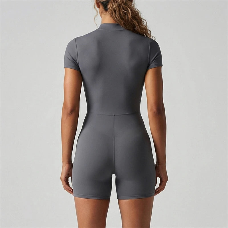 Women New Bum Zipper Workout Rompers Sports Overalls Women Gym Clothing Running Fitness Suits Gym Tracksuit Short Jumpsuits