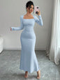 Women's Four Seasons New Style Women's Elegant Temperament Retro Solid Color Square Collar Long Sleeve Dress