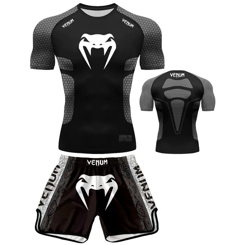 Free fighting and Boxing MuayThai Shirt shorts set Venom UFC Sets Quick-Drying Breathable Polyester Training T-Shirt Shorts set