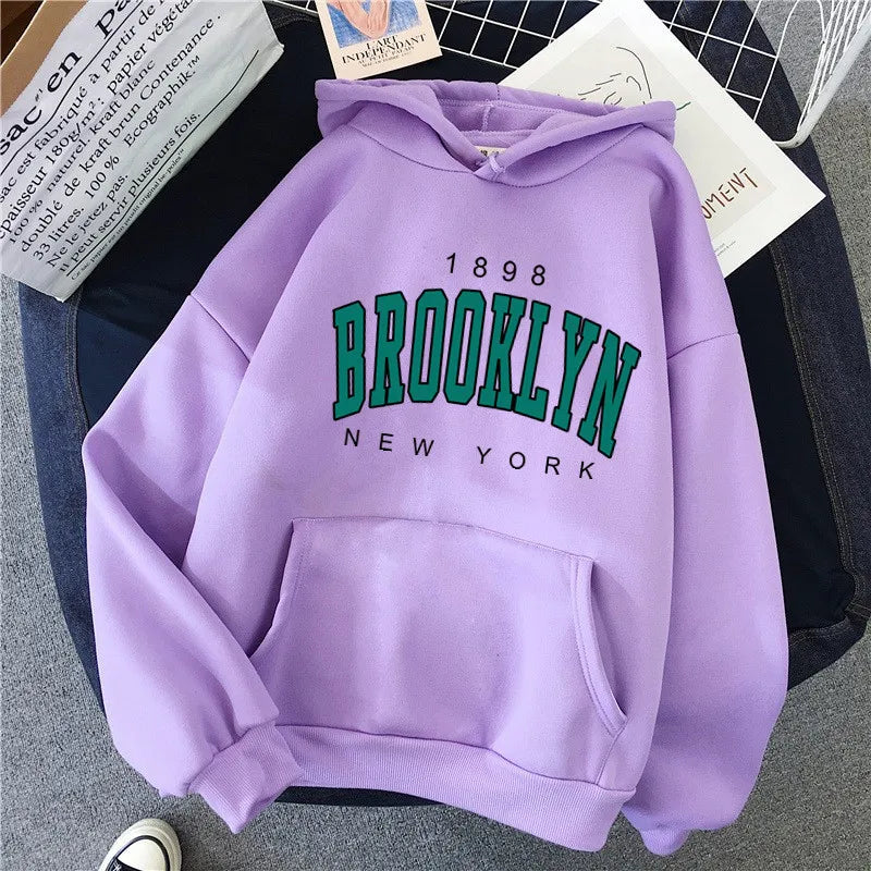 New Fleece Loose Women's Hoodie Brooklyn Printed Couple Hoodie