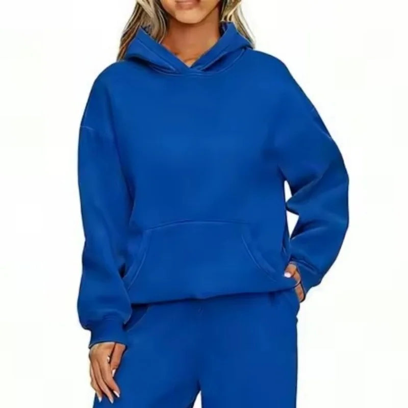 Casual Sports hoodie Sweatshirt Solid-color long-sleeve Women's Fashion Loose hoodie Women's tops pullover