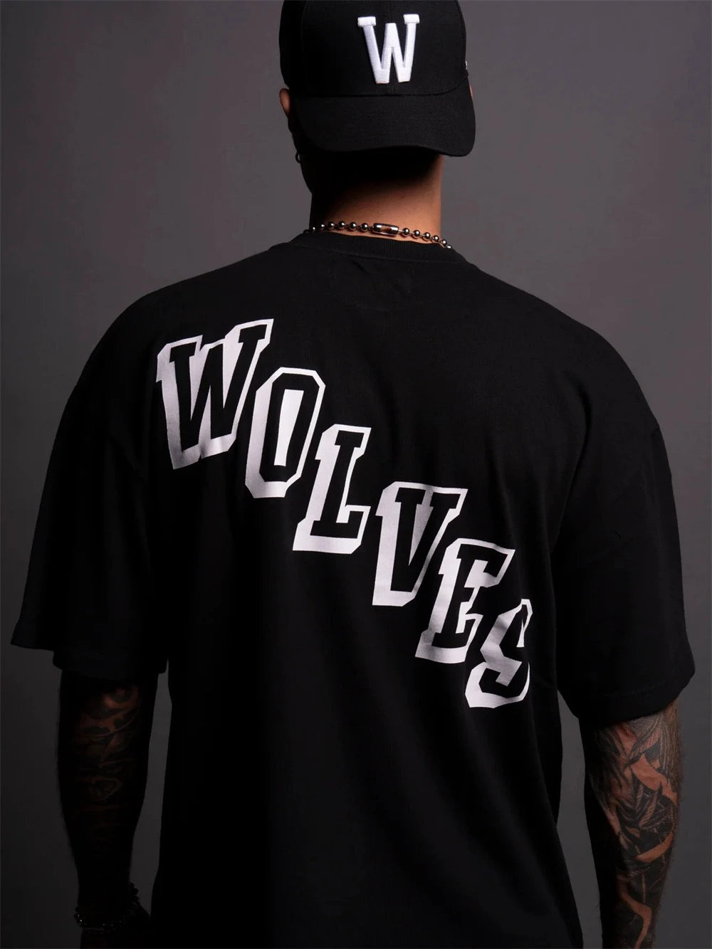 DARC Wolf Head 230G Combed Cotton round Neck Short Sleeve T-Shirt Men's Casual Top Shoulder-Down Tee Breathable Youth Fashion