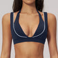 Women Deep V Neck Sports Bra Wide Strap Open V Back Contrast Piping Padded Push Up Gym Workout Top Yoga Bras Activewear Summer