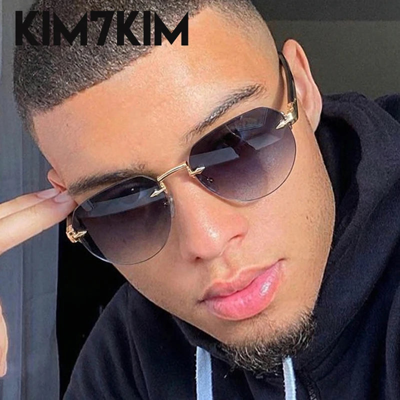 Square Rimless Punk Sunglasses Men Designer Vintage Polygon Metal Sun Glasses Male Fashion Eyewear Pilot Shades