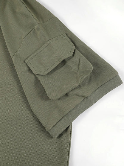 Soft Breathable Pocket Short Sleeve For Man Summer Loose Solid Polo Shirt New Fashion Daily Streetwear Sport Basic T-Shirt