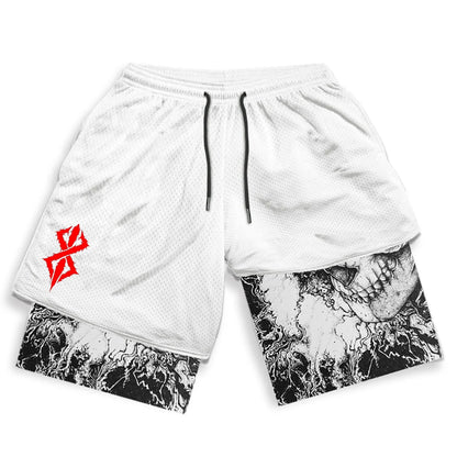 Berserk Print 2 in 1 Running Shorts for Men Gym Workout Fitness Athletic Shorts with Pockets Summer Activewear Quick Dry Stretch