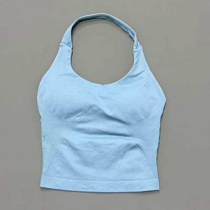 Histello Longline Strappy Top Women Sports Tank Halter Seamless Ruched Backless Gym Activewear Workout Yoga Fitness Tops