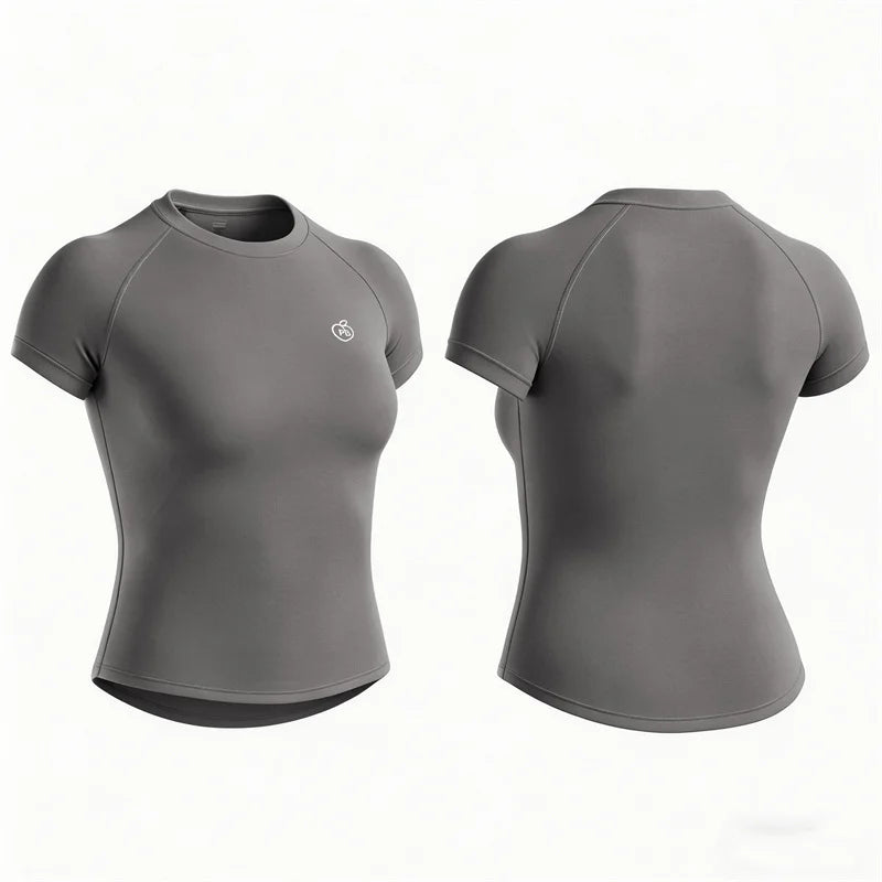 Women Bum Shaping Tee Seamless Short Sleeve Tops Gym Workout Running T-Shirts Fitness Activewear Athletic Shirts