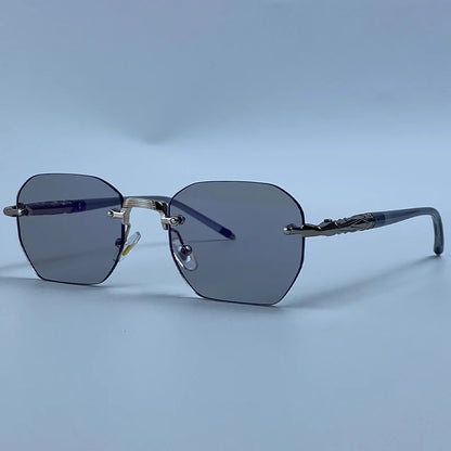 Steampunk Rimless Square Sunglasses Men Luxury Designer Vintage Metal Polygon Outdoor Sun Glasses Male Frameless Shades