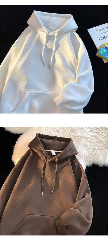 Oversize Hoodie Sweatshirt Pure Color Fleece Lined Couple Style High Quality Green Heavyweight Hooded Jacket for Men And Women