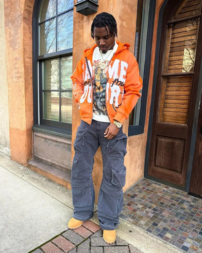Quick Delivery Y2K Letter Sticker Printed Street Hip-Hop Style Heavyweight Hooded Sweatshirt Cardigan Design High Street Jacket