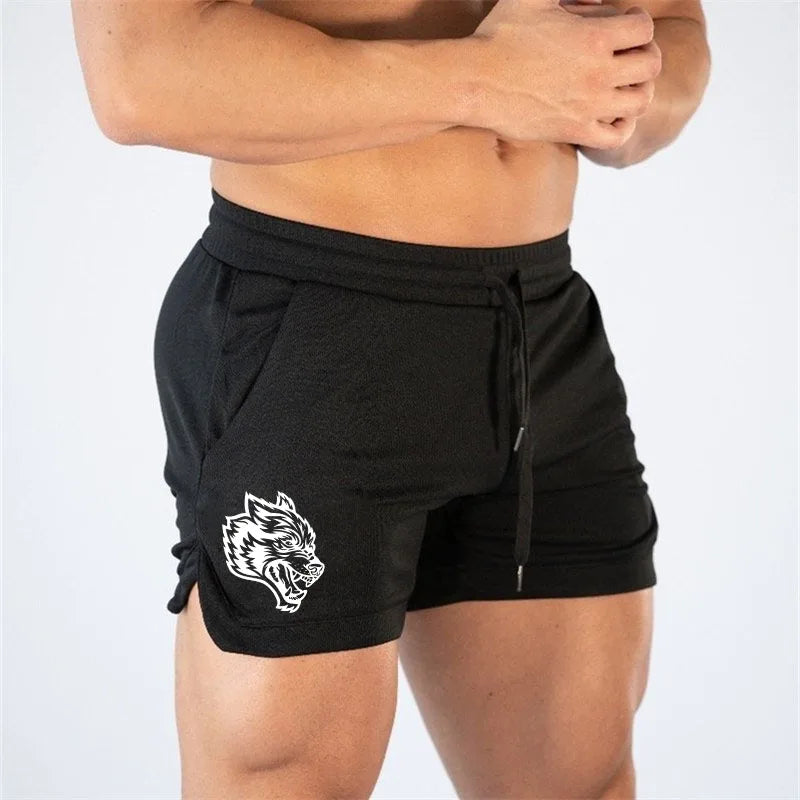 Wolf Logo Quick Dry Mesh Single Layer Running Gym Fitness Bodybuilding Training Shorts Men Jogging Sports Bottoms
