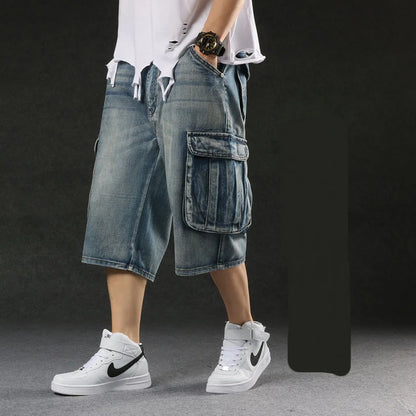 Men‘s New Mens Plus Size Loose Baggy Denim Shorts Fashion Streetwear Hip Hop Skateboard Cargo Jeans Short for Male Men