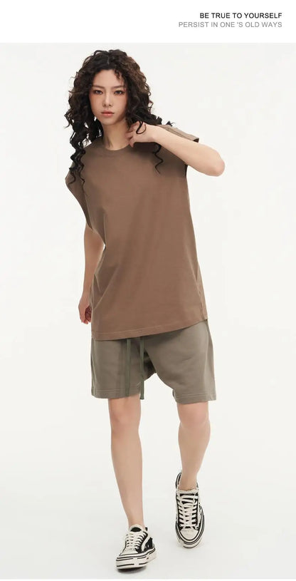 270gsm Summer Tank TopSleeveless T shirt 100% Cotton Solid Color Men Oversized Causal O-neck Basic T-shirt High Quality