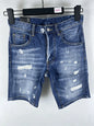 3006 Summer New Men's Jeans Washed Ripped Patch Paint Slim-fit Micro-elastic Denim Shorts Men's Black