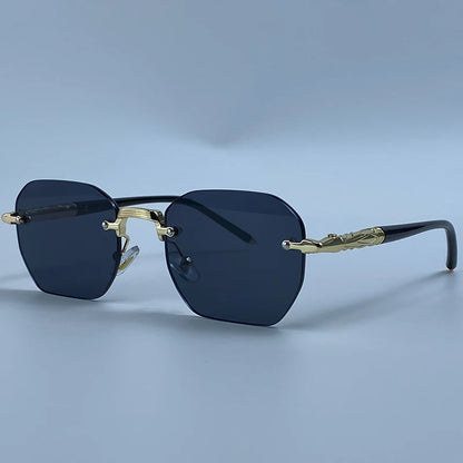 Steampunk Rimless Square Sunglasses Men Luxury Designer Vintage Metal Polygon Outdoor Sun Glasses Male Frameless Shades