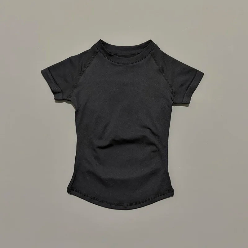 Histello Women Short Sleeve Sports T-Shirt Round Neck Breathable Stretchy Quick Dry Top Yoga Gym Running Fitness Activewear