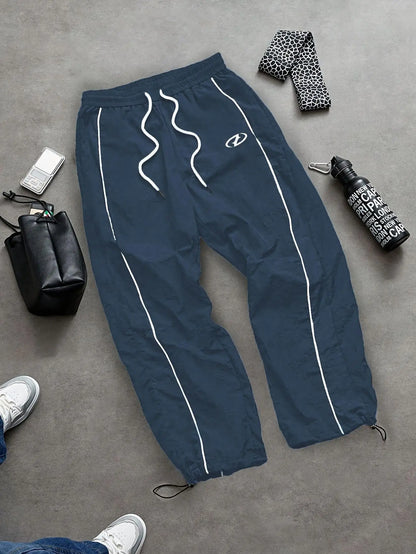 Men's 4-Color Side Stripe Print Track Pants Elastic Waist Drawstring Hem Joggers Spring Summer Gym Casual Sports Trousers