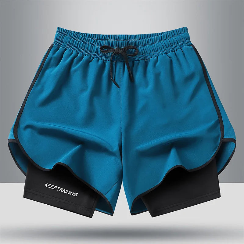 Men's quick drying and breathable 2-in-1 running shorts with built-in lining suitable for exercise jogging and marathon running