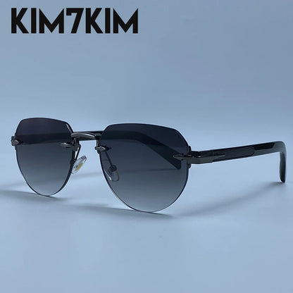 Square Rimless Punk Sunglasses Men Designer Vintage Polygon Metal Sun Glasses Male Fashion Eyewear Pilot Shades
