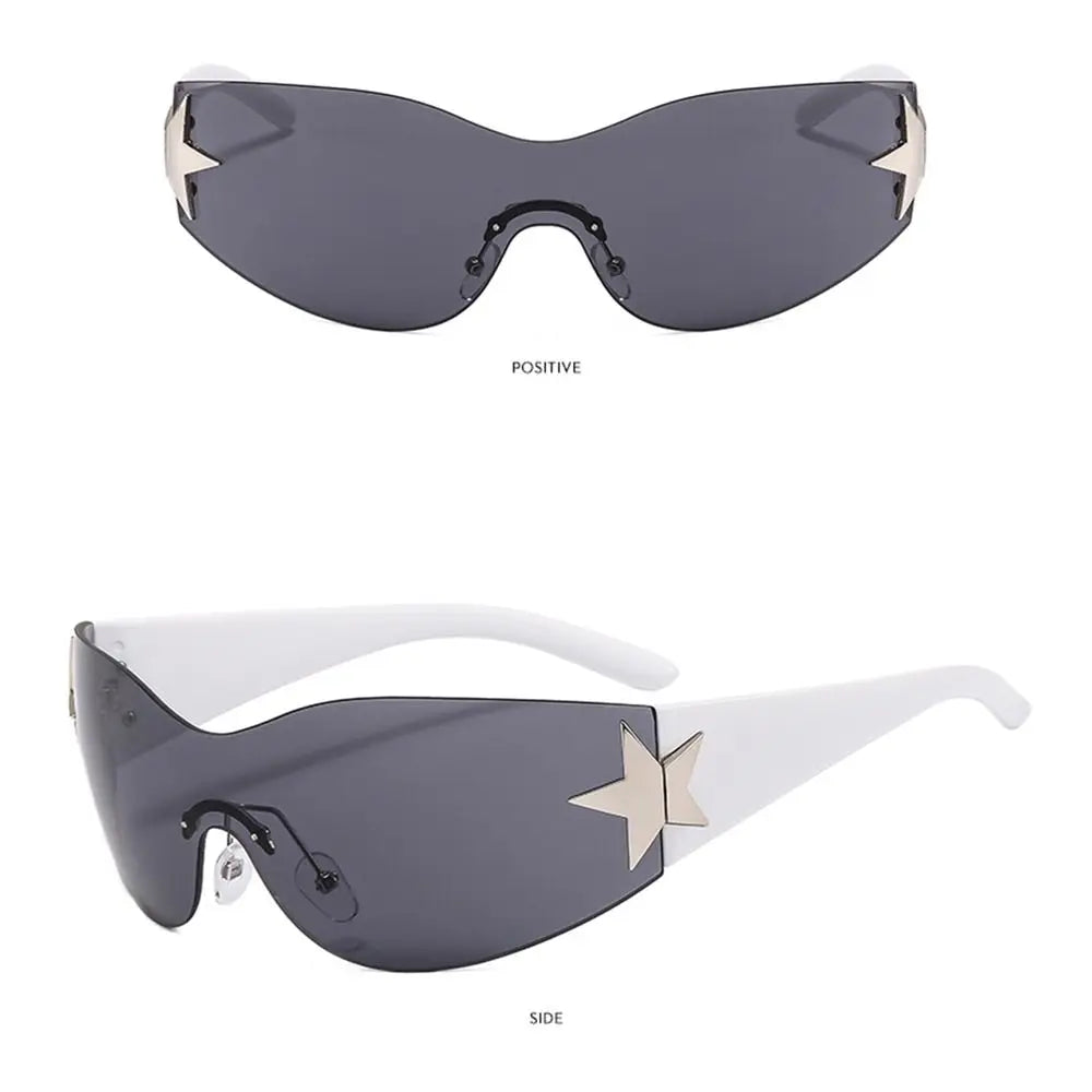 Rimless Punk Sunglasses Goggle Women Men Luxury Brand Wrap Around Sun Glasses Five Star Eyewear Sports One Piece Shades