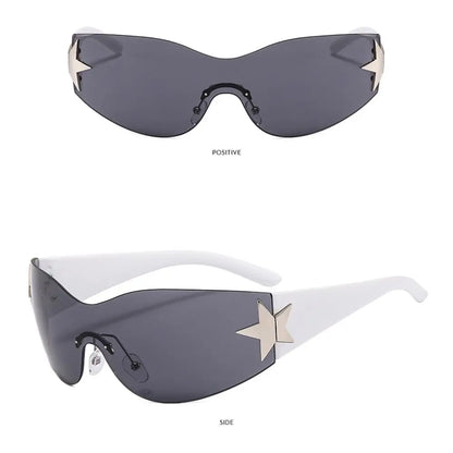 Rimless Punk Sunglasses Goggle Women Men Luxury Brand Wrap Around Sun Glasses Five Star Eyewear Sports One Piece Shades