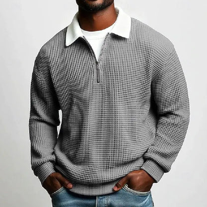 New Style Solid Color Waffle-Knit Long-Sleeve Sweatshirt for Men - Half-Zip Athletic Top (Spring & Autumn Collection)