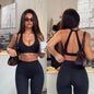 C-B Cross Back Sports Bra Naked Quick Dry Yoga Crop Top Padded Deep V Halter Backless Gym Running Workout Women Athletic Top