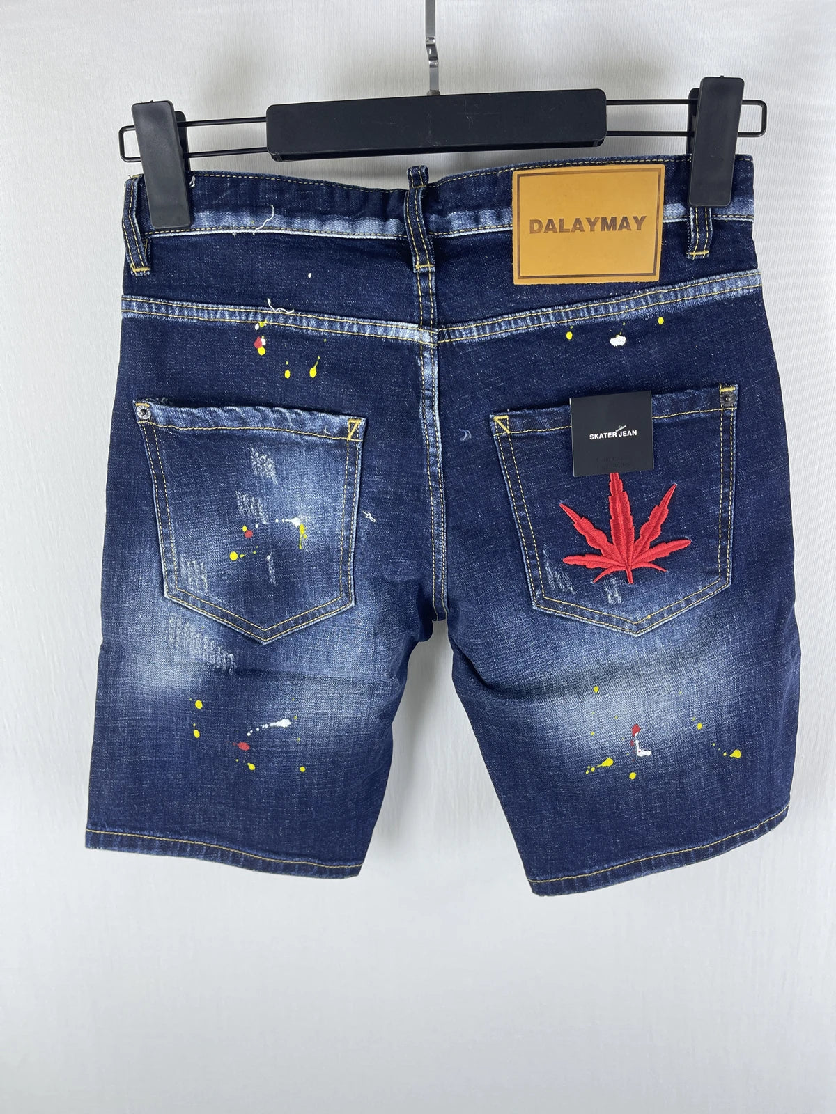 3006 Summer New Men's Jeans Washed Ripped Patch Paint Slim-fit Micro-elastic Denim Shorts Men's Black