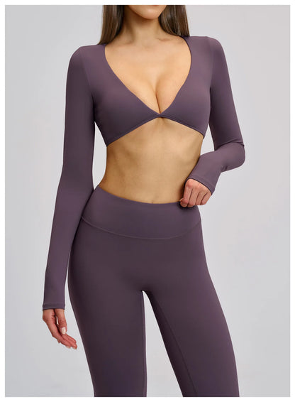Sports Yoga Long Sleeve V T-shirt Sportswear Woman Gym Women's Female Clothing Slim Fit Sportswear Workout Clothes Fitness Wear