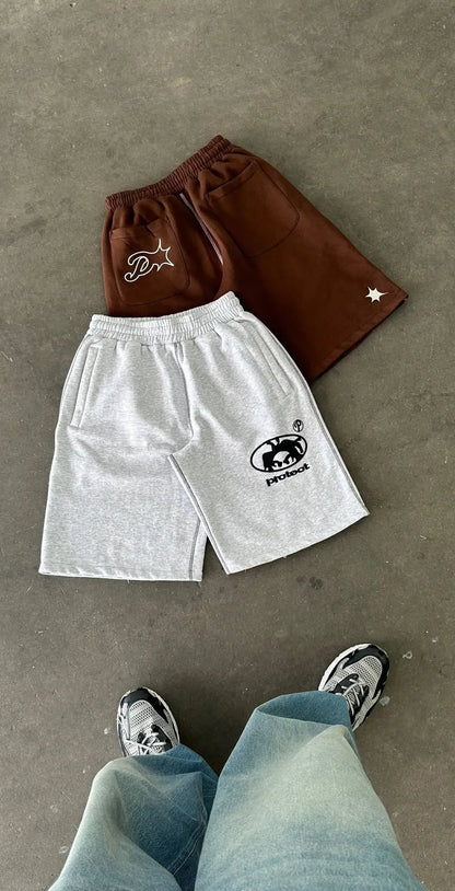 Grey Cotton Y2K Hiphop Streetwear Shorts European Street Style Trendy Baggy Casual Cargo Urban Casual Wear Fashion