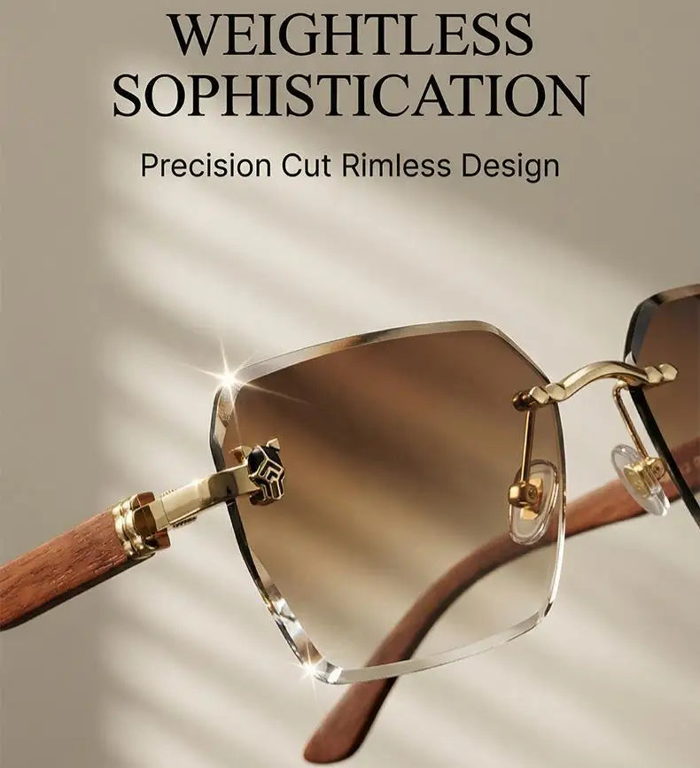 Square Rimless Photochromic Sunglasses Men Vintage Sun Glasses Luxury Designer Shades Male Cut Lenses Frameless Eyewear