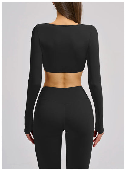 Sports Yoga Long Sleeve V T-shirt Sportswear Woman Gym Women's Female Clothing Slim Fit Sportswear Workout Clothes Fitness Wear