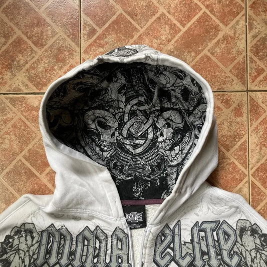 American Vintage Oversized Skull Graphic Zipper Hoodie Men Y2K Harajuku Hip Hop Gothic Couple Casual Joker Sweatshirt Coats