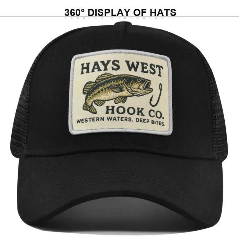 Man hat High Quality Fishing Cartoon Snapback Baseball Cap Hip Hop Dad Mesh Hat Trucker Hat Outdoor Sports Cycling Travel SunHat