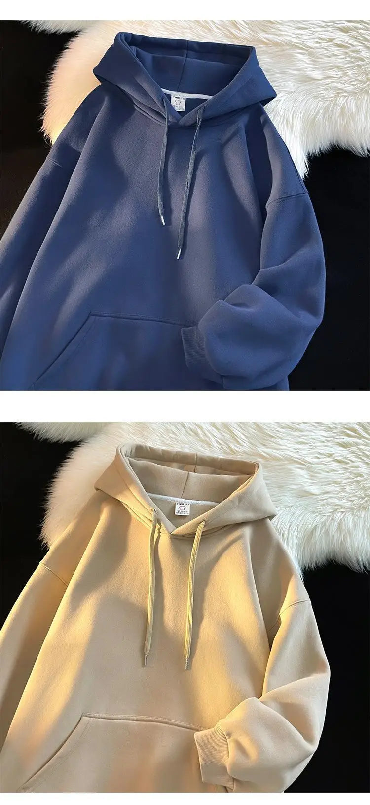 Oversize Hoodie Sweatshirt Pure Color Fleece Lined Couple Style High Quality Green Heavyweight Hooded Jacket for Men And Women