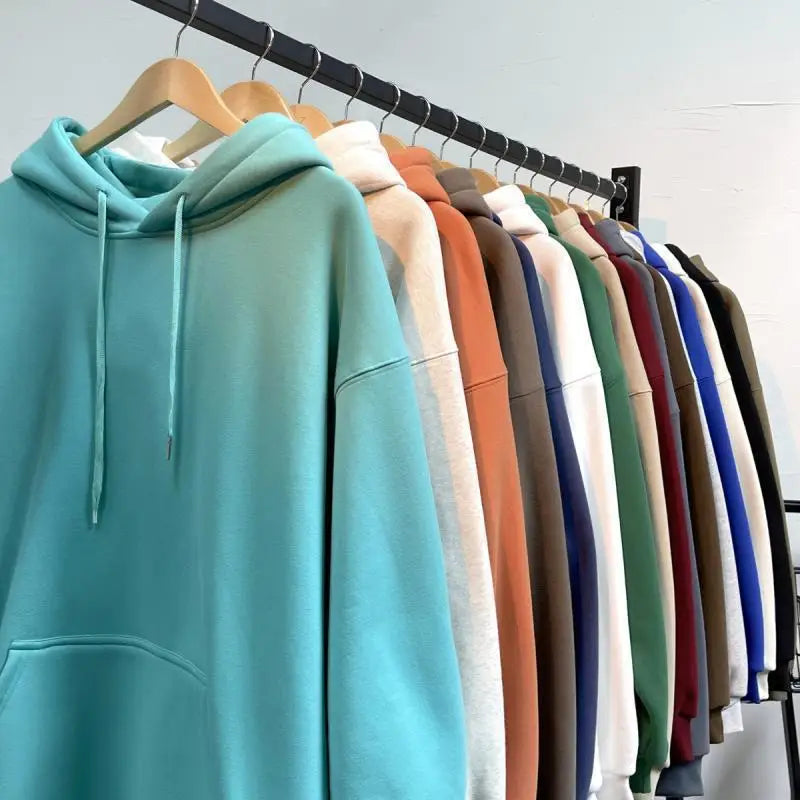 Oversize Hoodie Sweatshirt Pure Color Fleece Lined Couple Style High Quality Green Heavyweight Hooded Jacket for Men And Women