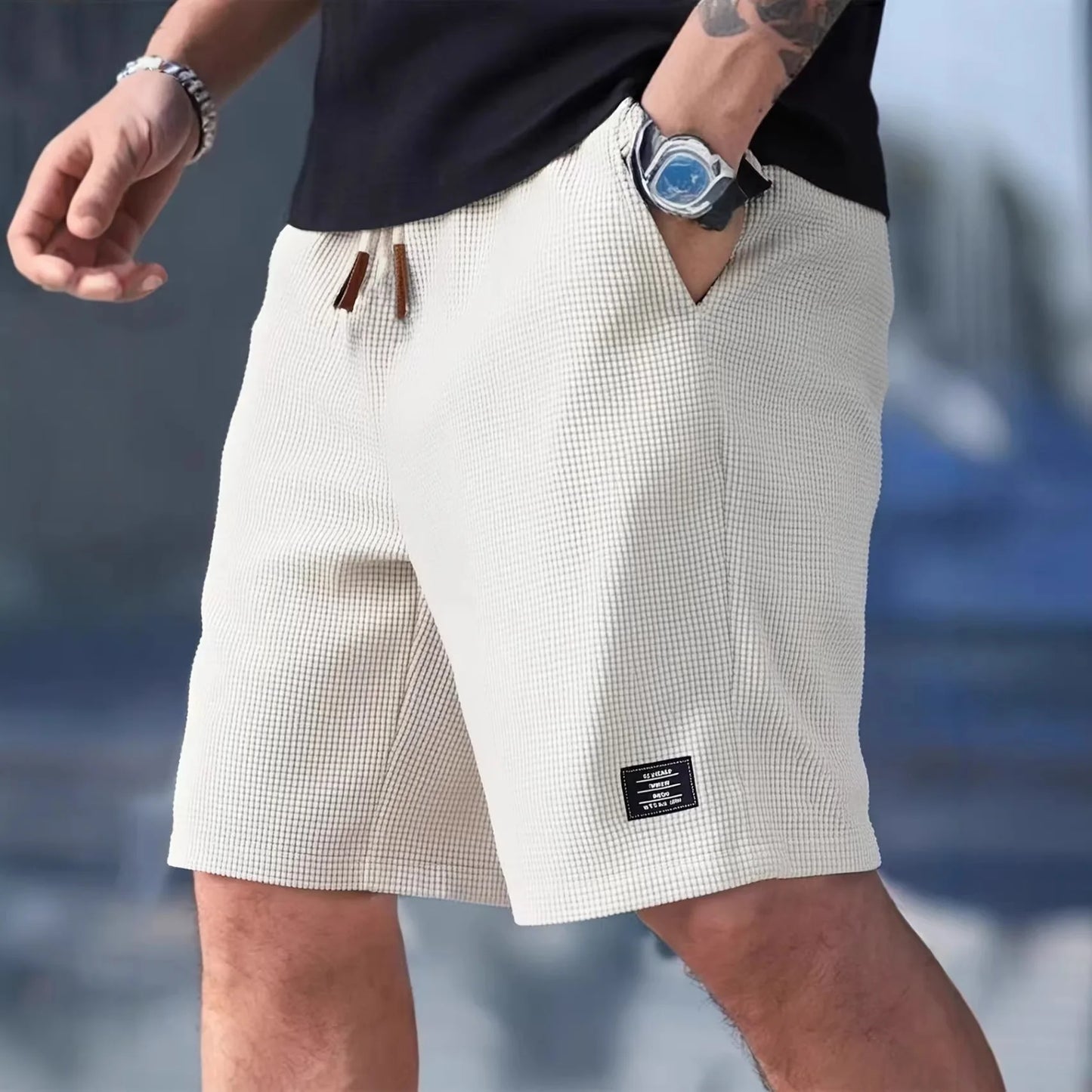Summer Men's Waffle Texture Casual Sports Beach Shorts Quick Dry Trendy Versatile Bermuda Shorts Streetwear Lightweight