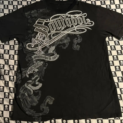 Southpole Y2K Vintage Cotton Graphic Tee Distressed Oversized Unisex T-Shirt with Gothic Print Streetwear Retro Soft Shirt Man